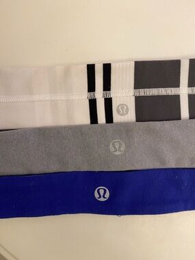 lululemon athletica Headband Trio - White, Gray, Blue 3 for $25